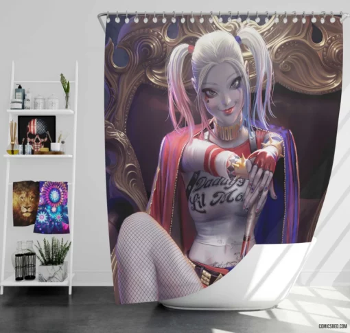 Harley Quinn White Hair DC Misfit Comic Shower Curtain