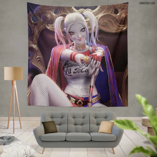 Harley Quinn White Hair DC Misfit Comic Wall Tapestry