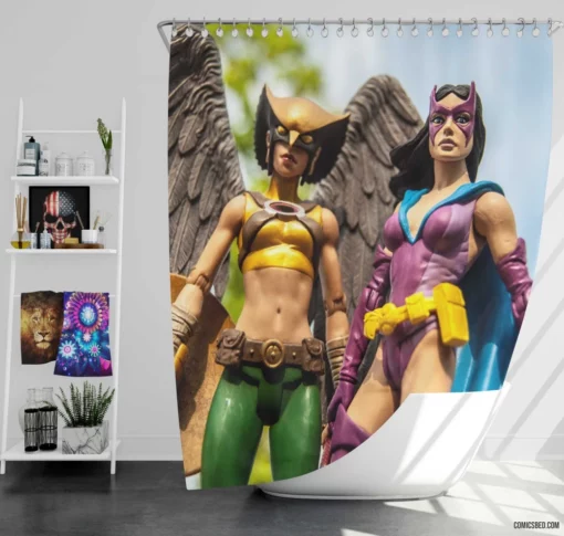 Hawkgirl & Huntress Dynamic Duo Feats Comic Shower Curtain