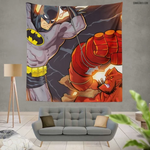 Hellboy Batman Crossover Dark Duo Comic Wall Tapestry