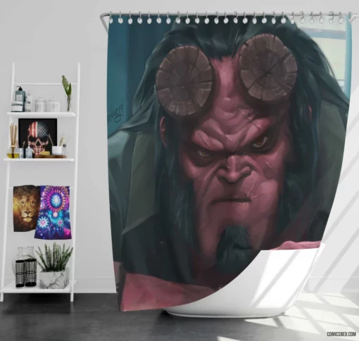 Hellboy Dark Horse Heroic Demigod Comic Shower Curtain