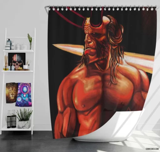 Hellboy Horns Sword Dark Horse Hero Comic Shower Curtain