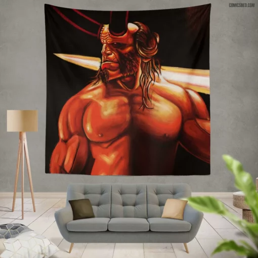 Hellboy Horns Sword Dark Horse Hero Comic Wall Tapestry