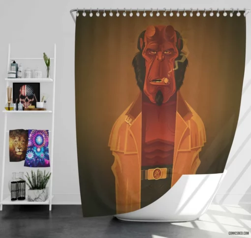 Hellboy Minimalist Dark Hero Comic Shower Curtain