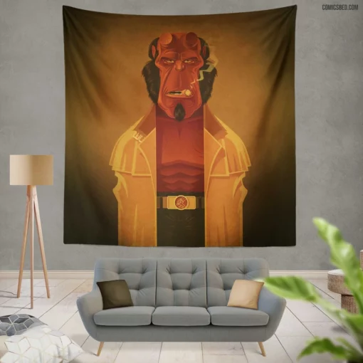 Hellboy Minimalist Dark Hero Comic Wall Tapestry