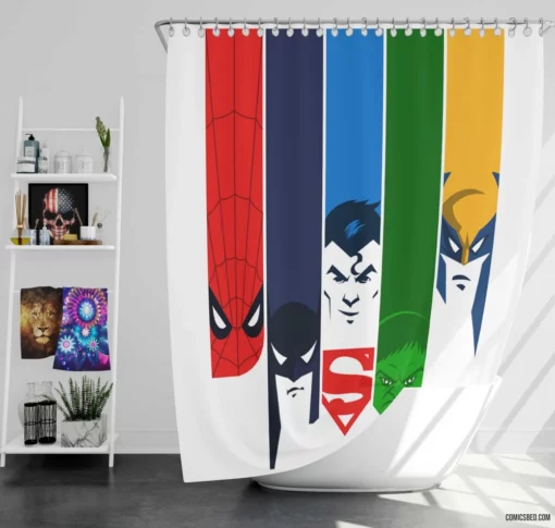 Heroes Collide Epic Comics Showdown Shower Curtain