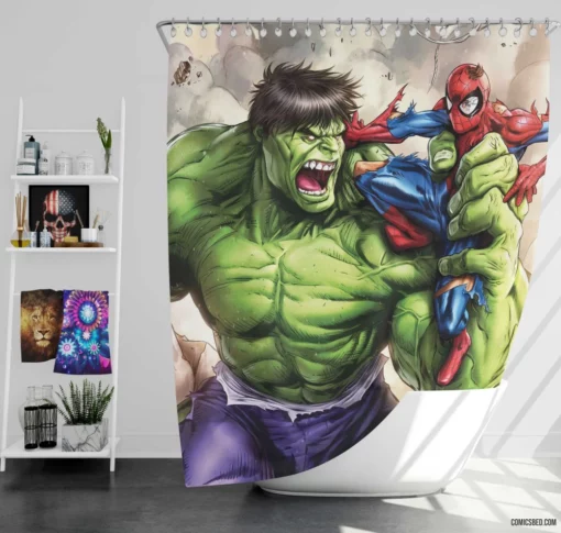 Hulk Spider-Man Crossover Marvel Duo Comic Shower Curtain