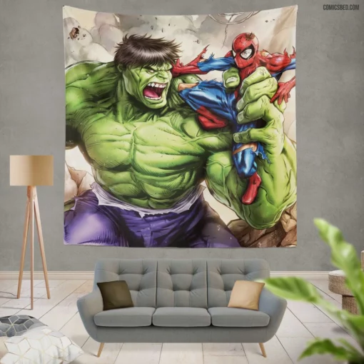 Hulk Spider-Man Crossover Marvel Duo Comic Wall Tapestry