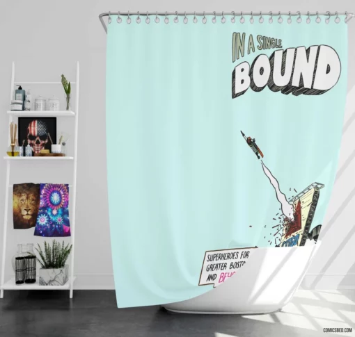 In a Single Bound Heroic Feats Comic Shower Curtain