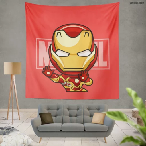 Iron Man Chibi Marvel Playful Hero Comic Wall Tapestry