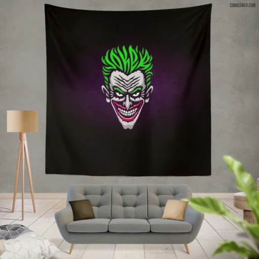 Joker Minimalist Chaotic Essence Comic Wall Tapestry