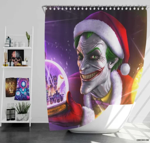 Joker Santa Hat DC Clown Comic Shower Curtain