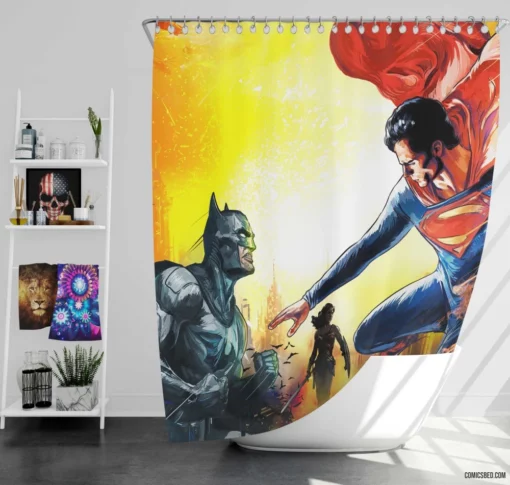 Justice League Batman Superman Trinity Comic Shower Curtain