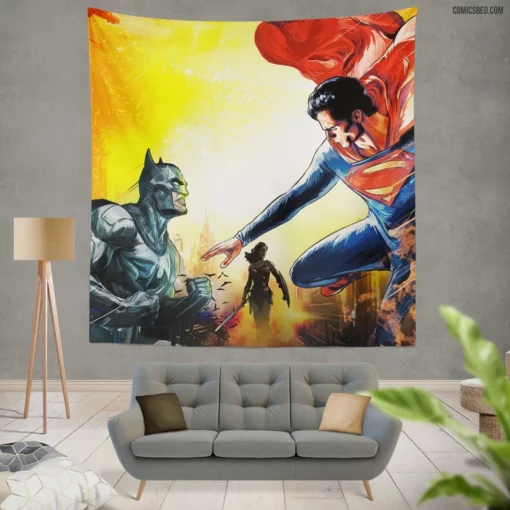 Justice League Batman Superman Trinity Comic Wall Tapestry