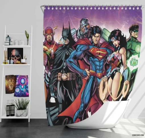 Justice League DC Earth Guardians Comic Shower Curtain