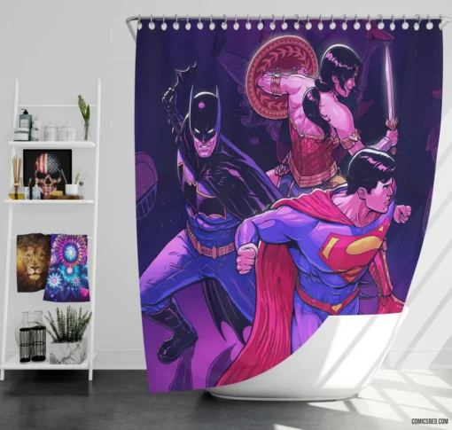 Justice League Heroes United Trilogy Comic Shower Curtain