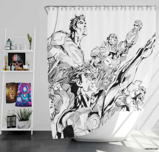 Justice League Superman Wonder Woman Cyborg Comic Shower Curtain
