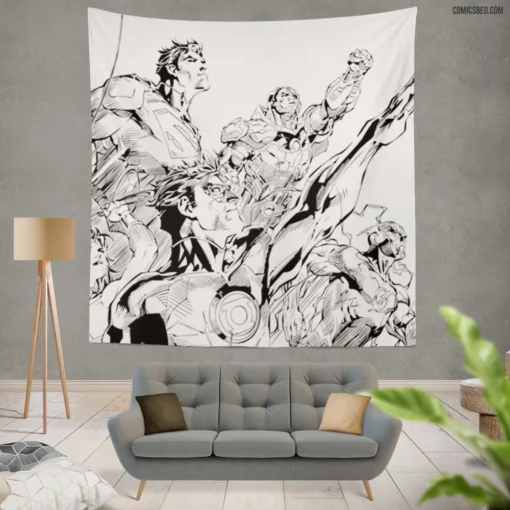 Justice League Superman Wonder Woman Cyborg Comic Wall Tapestry
