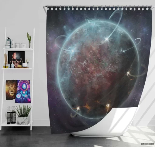 Kaliumlabs Space Celestial Adventure Comic Shower Curtain