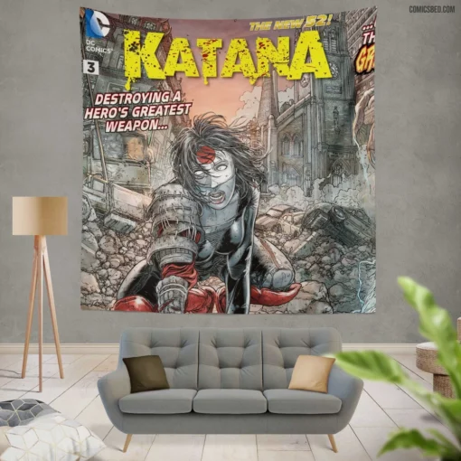 Katana Deadly Blade Samurai Avenger Comic Wall Tapestry