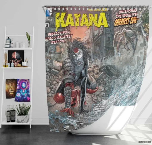 Katana Deadly Swordswoman Comic Shower Curtain