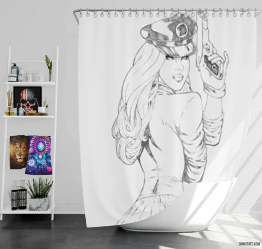 Lady Blackhawk Sky-High Heroine Comic Shower Curtain