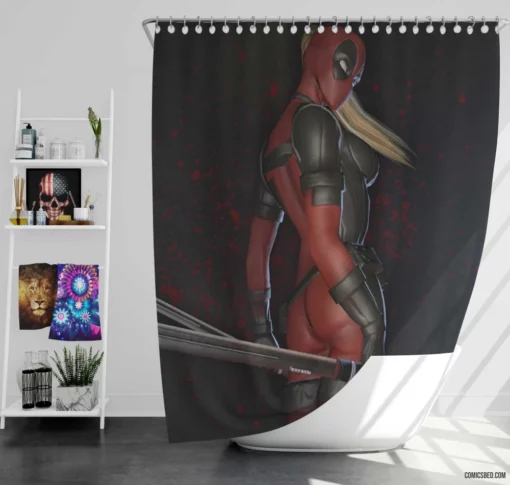 Lady Deadpool Merc with Sass Comic Shower Curtain