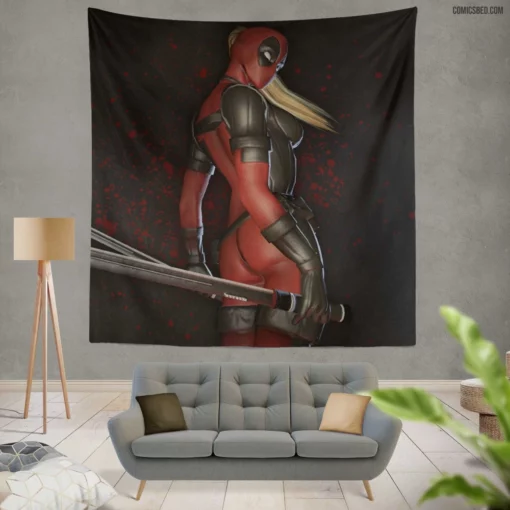 Lady Deadpool Merc with Sass Comic Wall Tapestry