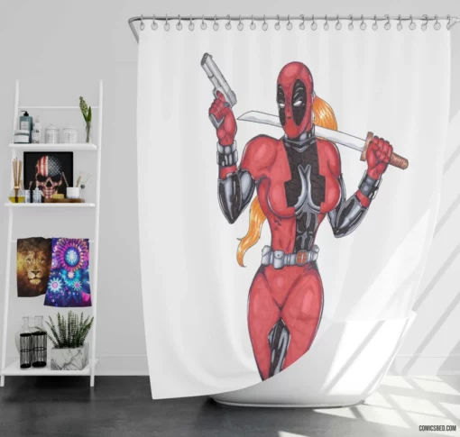 Lady Deadpool Sassy Heroine Comic Shower Curtain