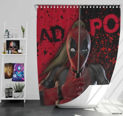 Lady Deadpool Unleashed Heroine Comic Shower Curtain