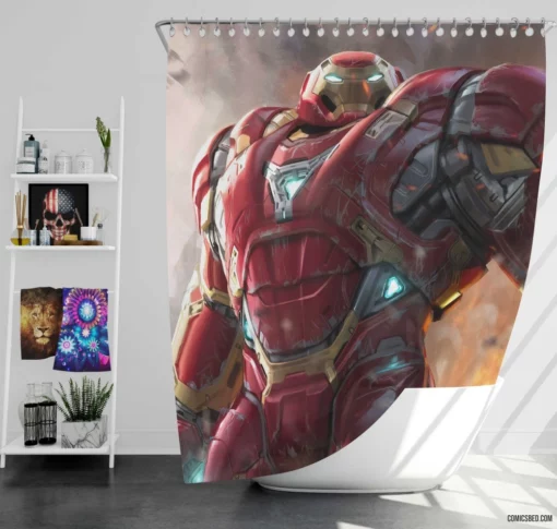 Marvel Armored Avenger Iron Man Hulkbuster Comic Shower Curtain