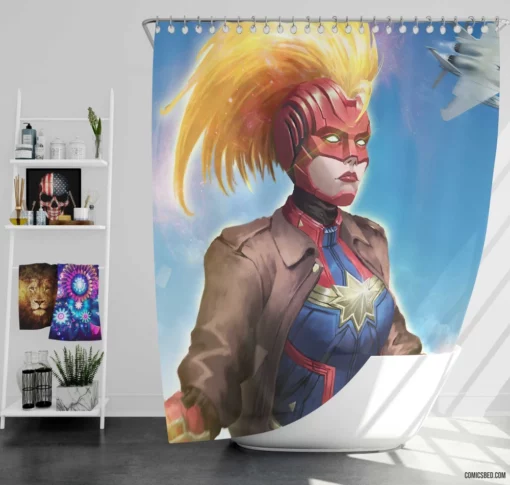 Marvel Captain Marvel Celestial Hero Comic Shower Curtain