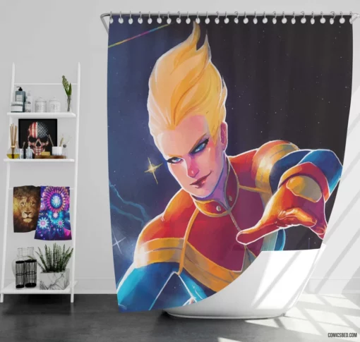 Marvel Captain Marvel Cosmic Chronicles Comic Shower Curtain