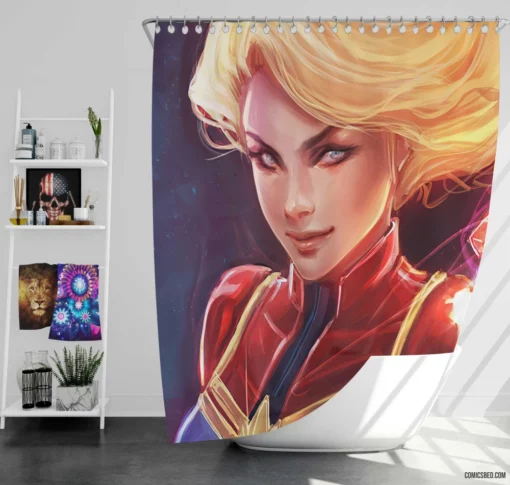 Marvel Captain Marvel Cosmic Crusader Comic Shower Curtain