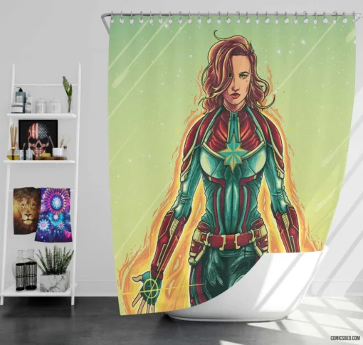 Marvel Captain Marvel Stellar Adventures Comic Shower Curtain