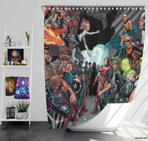 Marvel Civil War Heroic Clash Comic Shower Curtain