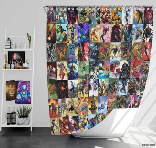 Marvel Collage Heroes United Comic Shower Curtain