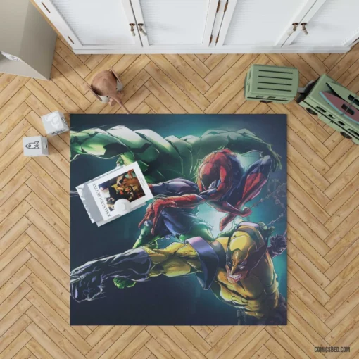 Marvel Comics Spider-Man Hulk Wolverine Heroic Ensemble Rug