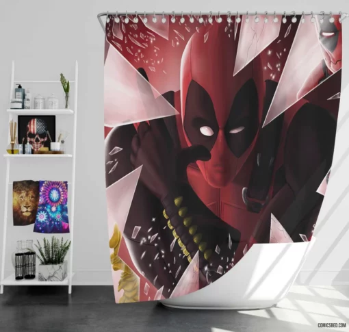 Marvel Deadpool Breaking Boundaries Comic Shower Curtain