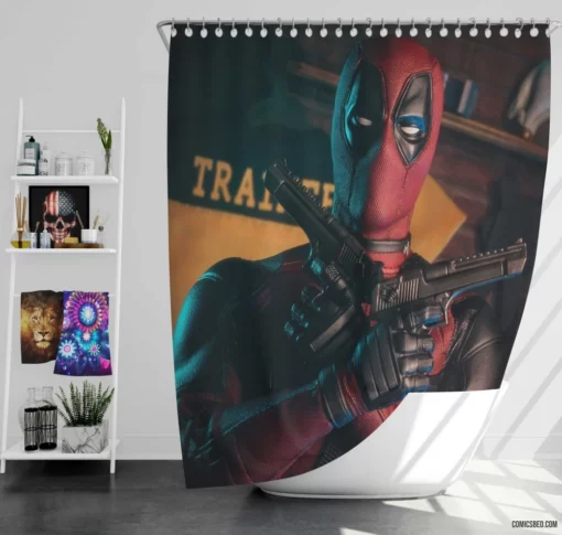 Marvel Deadpool Figurine Collector Merc Comic Shower Curtain