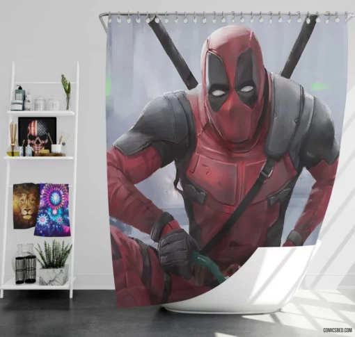 Marvel Deadpool Unleashing Chaos Comic Shower Curtain