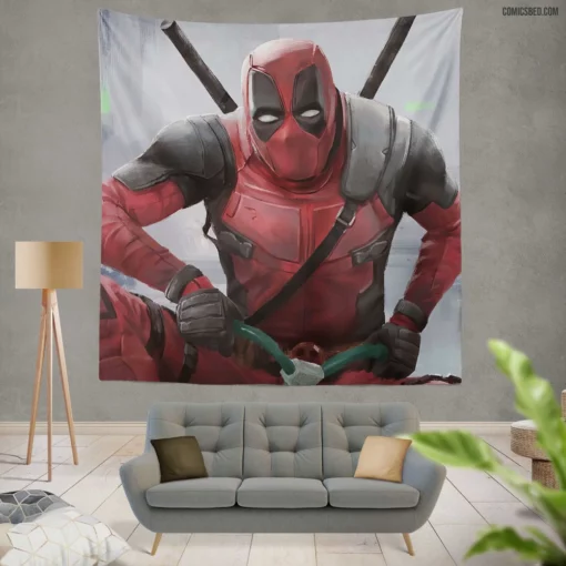 Marvel Deadpool Unleashing Chaos Comic Wall Tapestry