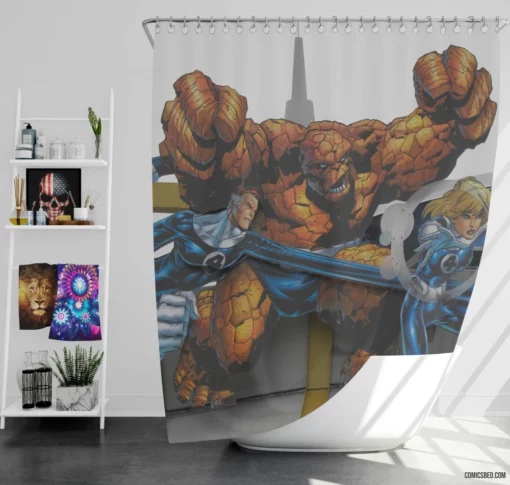 Marvel Fantastic Four Invisible Woman Thing Comic Shower Curtain