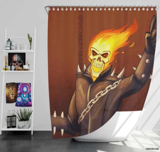 Marvel Fiery Avenger Ghost Rider Chronicles Comic Shower Curtain