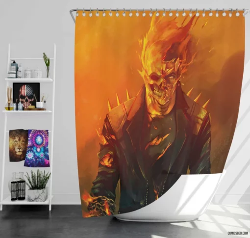 Marvel Flame Skull Ghost Rider Chronicles Comic Shower Curtain