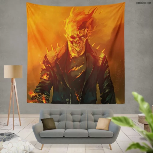 Marvel Flame Skull Ghost Rider Chronicles Comic Wall Tapestry