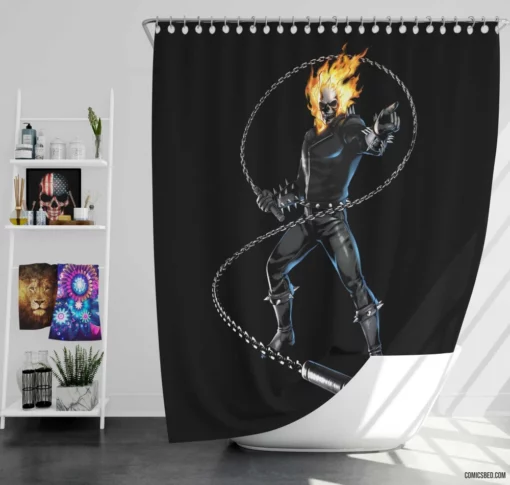 Marvel Hellish Avenger Ghost Rider Comic Shower Curtain