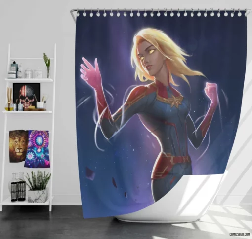 Marvel Legendary Blonde Avenger Captain Marvel Comic Shower Curtain