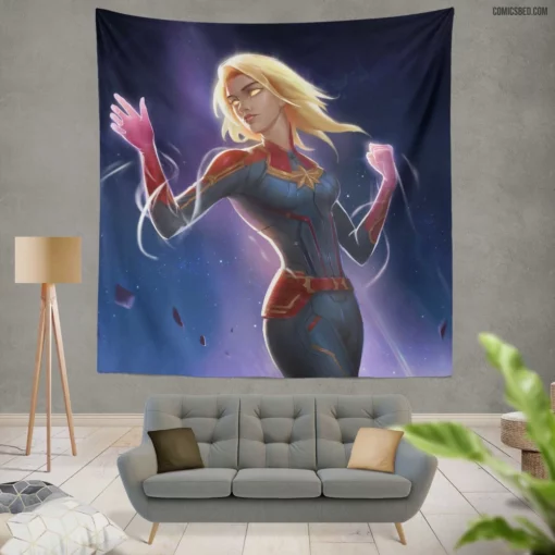 Marvel Legendary Blonde Avenger Captain Marvel Comic Wall Tapestry