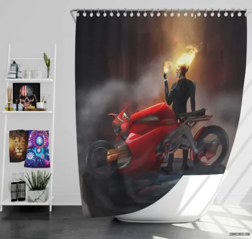 Marvel Motorcycle Avenger Ghost Rider Chronicles Comic Shower Curtain